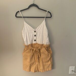 Stylish White and Tan Jumpsuit